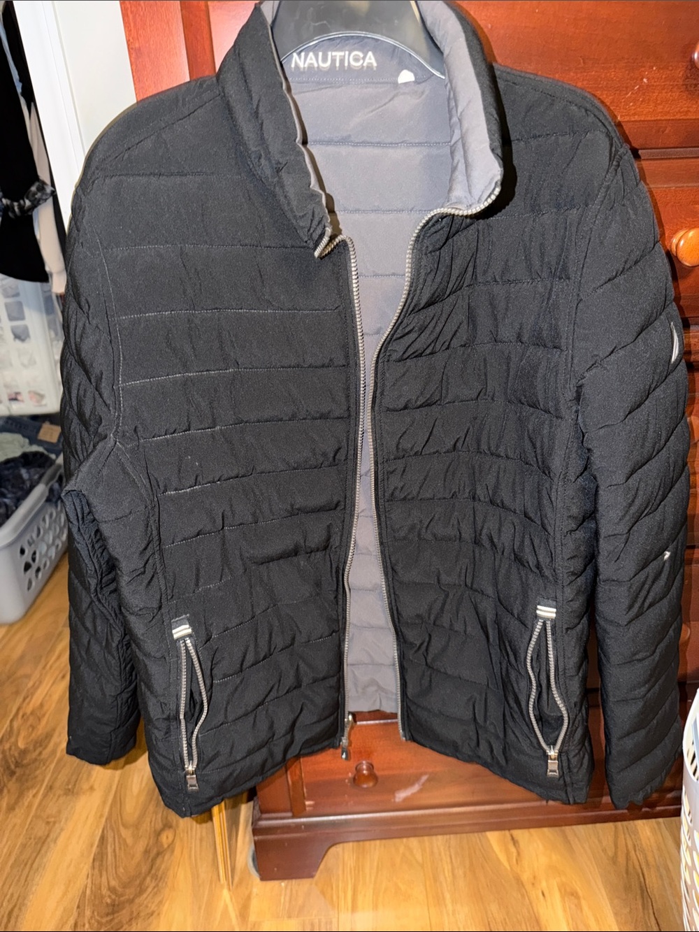 Nautica Black Quilted Puffer Jacket with Gray Lining